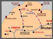 Bhutan Laya-Lunana Trek Map.