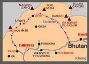 Bhutan Lunana Snow Man Trek Map.